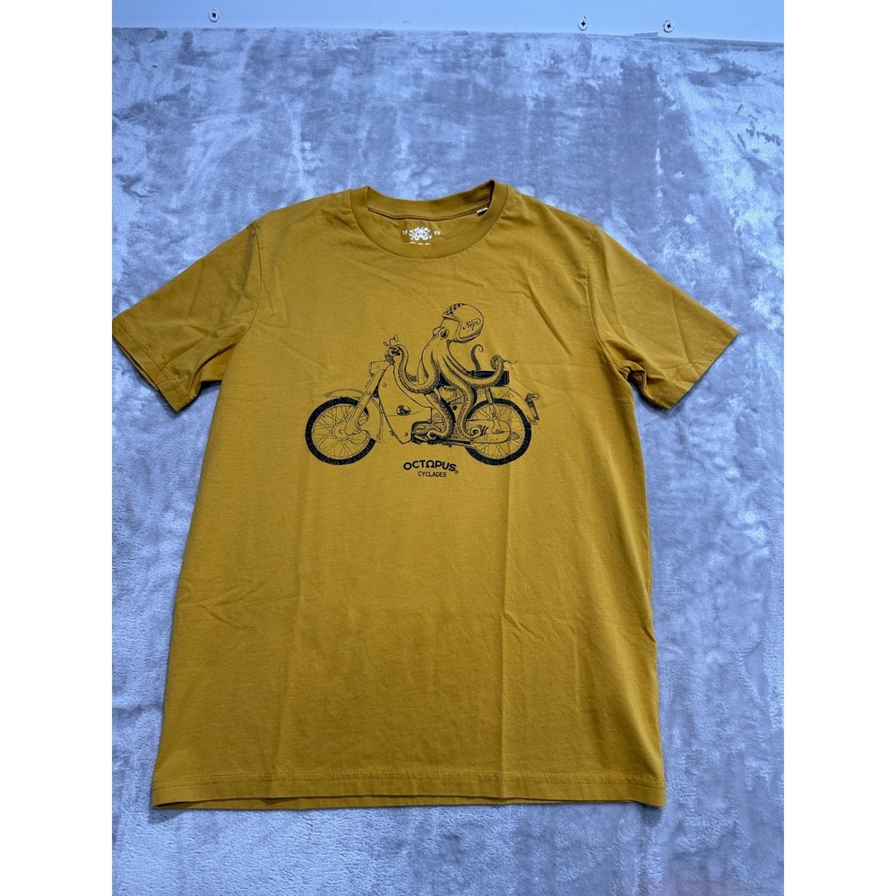Octopus Naxos T-Shirt Women's Size XS Mustard Greece Short Sleeve Organic Cotton